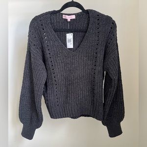 Women’s Chenille Pointelle V-Neck Sweater